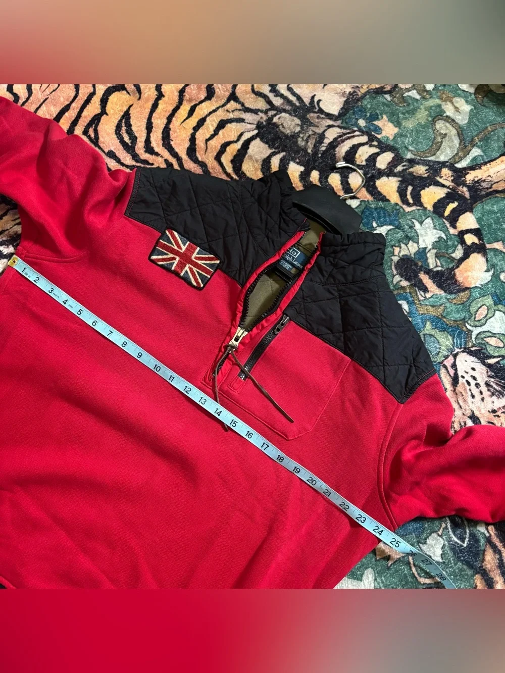Polo Ralph Lauren Red Black Great Britain 1/4 Zip Pullover Jacket Coat Large